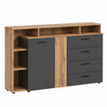 Highboard – 168 × 101 × 38 cm, mit Schubladen, mit mehreren Türen, aus Eichenholz, Grau
